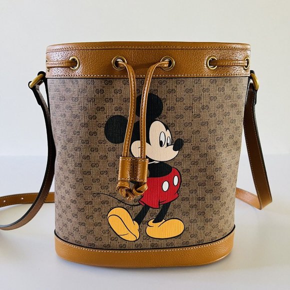 Gucci x Disney Mickey Mouse Print Canvas Leather Bucket Shoulder Bag NEW W DUSTB - Picture 2 of 9